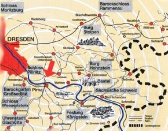 Lageplan der Pension Am Schloßberg in Pirna / Altstadt und der Sächsischen Schweiz